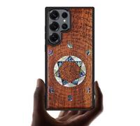 Carveit Magnetic Wooden Case for Samsung Galaxy S25 Ultra Case, Wood Artisan Engraved & Handmade Shell Inlaid, Compatible with MagSafe Wireless Chargers (Archangel Solomon's Seals) Rosy