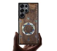 Carveit Magnetic Wooden Case for Samsung Galaxy S25 Ultra Case, Wood Artisan Engraved & Handmade Shell Inlaid, Compatible with MagSafe Wireless Chargers (Archangel Solomon's Seals) Walnut
