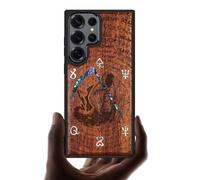 Carveit Magnetic Wooden Case for Samsung Galaxy S25 Ultra Case, Wood Artisan Engraved & Handmade Shell Inlaid, Compatible with MagSafe Wireless Chargers (The Grim Reaper of Carved) Rosy