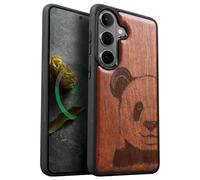 Carveit Magnetic Wooden Case for Samsung Galaxy S26 Case 2026, TPU Shockproof Cover & Wood Artisan Engraved, Compatible with MagSafe Wireless Chargers (The Giant Panda's Gaze) Rosy