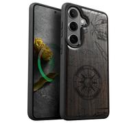 Carveit Magnetic Wooden Case for Samsung Galaxy S26 Case 2026, TPU Shockproof Cover & Wood Artisan Engraved, Compatible with MagSafe Wireless Chargers (Vintage Pirate Compass) Blackwood