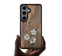 Carveit Magnetic Wooden Case for Samsung Galaxy S26 Case, Wood Artisan Engraved & Handmade Shell Inlaid, Compatible with MagSafe Wireless Chargers (Whispering Sakura Blooms) Walnut