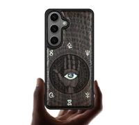 Carveit Magnetic Wooden Case for Samsung Galaxy S26 Case, Wood Artisan Engraved & Handmade Shell Inlaid, Compatible with MagSafe Wireless Chargers (All-Seeing Hand) Blackwood