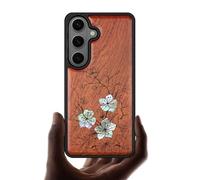 Carveit Magnetic Wooden Case for Samsung Galaxy S26 Case, Wood Artisan Engraved & Handmade Shell Inlaid, Compatible with MagSafe Wireless Chargers (Whispering Sakura Blooms) Rosy