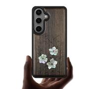 Carveit Magnetic Wooden Case for Samsung Galaxy S26 Case, Wood Artisan Engraved & Handmade Shell Inlaid, Compatible with MagSafe Wireless Chargers (Whispering Sakura Blooms) Blackwood