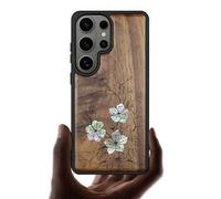 Carveit Magnetic Wooden Case for Samsung Galaxy S26 Ultra Case, Wood Artisan Engraved & Handmade Shell Inlaid, Compatible with MagSafe Wireless Chargers (Whispering Sakura Blooms) Walnut