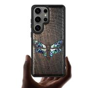 Carveit Magnetic Wooden Case for Samsung Galaxy S26 Ultra Case, Wood Artisan Engraved & Handmade Shell Inlaid, Compatible with MagSafe Wireless Chargers (Death's Head Moth) Blackwood