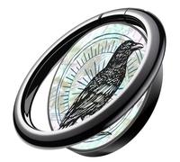 Carveit Natural Shells Cell Phone Ring Holder Metal Phone Kickstand Grip Compatible With Magnetic Car Mount For iPhone 16 Pro Max/15/14 & Galaxy S23/S24 Ultra & Pixel 8/9 -Black-The Haloed Crow