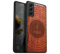 Carveit Wood Case for Galaxy S21 Case [Natural Wood & Black Soft TPU] Shockproof Protective Cover Unique & Classy Wooden Case Compatible with Samsung S21 5G (Thors Hammer-Red Wood)