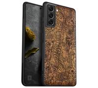Carveit Wood Case for Galaxy S22 Case 2022 [Natural Wood & Black Soft TPU] Shockproof Protective Cover Unique Wooden Case Compatible with Samsung S22 Case (Tiger Amidst Flowers-Walnut)