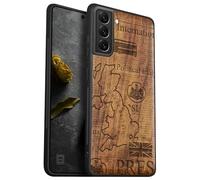 Carveit Wood Case for Galaxy S22 Case [Natural Wood & Black Soft TPU] Shockproof Protective Cover Unique Wooden Case Compatible with Samsung S22 Case (Britain and Union Jack-Walnut)
