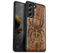 Carveit Wood Case for Galaxy S22 Case [Natural Wood & Black Soft TPU] Shockproof Protective Cover Unique & Classy Wooden Design Compatible with Samsung S22 (Web Weaver's Dominion-Walnut)
