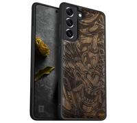 Carveit Wood Case for Galaxy S22 (Devil's Fury-Walnut) | Samsung Galaxy S22 Cover, Unique Wooden Design, Engraved Wood with TPU Shockproof Bumper, Wireless Charging Compatible
