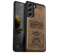 Carveit Wood Case for Galaxy S22 Plus Case [Natural Wood & Black Soft TPU] Shockproof Protective Cover Unique & Classy Wooden Design Compatible with S22 Plus (Outlaw Skull Wanted-Walnut)