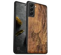 Carveit Wood Case for Galaxy S22 Plus - Real Wood & Soft TPU - Shockproof Hybrid Protective Cover - Unique & Classy - Walnut - The Great Wave Off Kanagawa - Laser Engraved Patterns