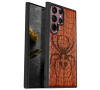 Carveit Wood Case for Galaxy S22 Ultra Case [Natural Wood & Black Soft TPU] Shockproof Protective Cover Unique & Classy Wooden Design Compatible with S22 Ultra (Web Weaver's Dominion-Rosy)