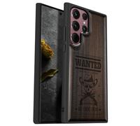 Carveit Wood Case for Galaxy S22 Ultra Case [Natural Wood & Black Soft TPU] Shockproof Protective Cover Unique & Classy Wooden Design Compatible with S22 Ultra (Outlaw Skull Wanted-Blackwood)