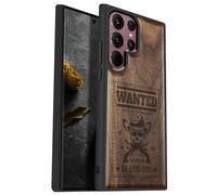 Carveit Wood Case for Galaxy S22 Ultra Case [Natural Wood & Black Soft TPU] Shockproof Protective Cover Unique & Classy Wooden Design Compatible with S22 Ultra (Outlaw Skull Wanted-Walnut)