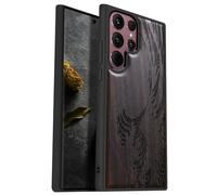 Carveit Wood Case for Galaxy S22 Ultra - Hard Real Wood & Soft TPU Hybrid Case - Shockproof Protective Cover - Unique & Classy Black Wooden Case - Compatible with Samsung S22 Ultra (Wave Off Kanagawa)