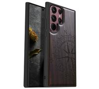 Carveit Wood Case for Galaxy S22 Ultra - Hard Real Wood & Soft TPU Hybrid Case - Unique & Classy Wooden Case - Vintage Compass Carving - Blackwood