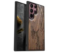 Carveit Wood Case for Galaxy S22 Ultra - Hard Real Wood & Soft TPU Hybrid Protective Cover - Unique & Classy Wooden Case - Compatible with Samsung S22 Ultra - Wave Kanagawa-Walnut