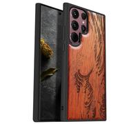 Carveit Wood Case for Galaxy S22 Ultra - Hard Real Wood & Soft TPU - Shockproof Protective Cover - Unique & Classy Wooden Case - Compatible with Samsung S22 Ultra (Wave Off Kanagawa-Rosy)