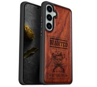 Carveit Wood Case for Galaxy S23 FE Case [Natural Wood & Black Soft TPU] Shockproof Protective Cover Unique Wooden Design Compatible with S23 FE (Outlaw Skull Wanted-Rosy)
