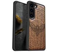 Carveit Wood Case for Galaxy S23 Plus Case 2023 [Natural Wood & Black Soft TPU] Shockproof Protective Cover Unique Wooden Case Compatible with S23 Plus Case (Death's Head moth-Walnut)