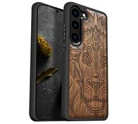 Carveit Wood Case for Galaxy S23 Plus Case 2023 [Natural Wood & Black Soft TPU] Shockproof Protective Cover Unique & Classy Wooden Case Compatible with S23 Plus Case (Lion Carving-Walnut)