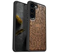 Carveit Wood Case for Galaxy S23 Plus Case 2023 [Natural Wood & Black Soft TPU] Shockproof Protective Cover Unique & Classy Wooden Case Compatible with S23 Plus Case (Mayan Symbols-Walnut)