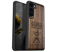 Carveit Wood Case for Galaxy S23 Plus Case [Natural Wood & Black Soft TPU] Shockproof Protective Cover Unique & Classy Wooden Design Compatible with S23 Plus (Outlaw Skull Wanted-Walnut)