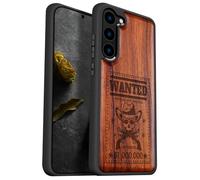Carveit Wood Case for Galaxy S23 Plus Case [Natural Wood & Black Soft TPU] Shockproof Protective Cover Unique & Classy Wooden Design Compatible with S23 Plus (Outlaw Skull Wanted-Rosy)