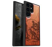 Carveit Wood Case for Galaxy S23 Ultra Case 2023 [Natural Wood & Black Soft TPU] Shockproof Protective Cover Unique & Classy Wooden Case Compatible with Samsung S23 Ultra (Fox and woods-Red Wood)