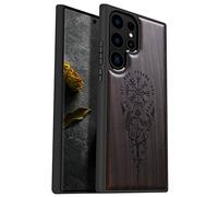 Carveit Wood Case for Galaxy S23 Ultra - Natural Wood & Black Soft TPU Shockproof Protective Cover - Unique & Classy Wooden Case - Compatible with Samsung S23 Ultra (Viking Compass-Darkwood)