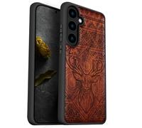 Carveit Wood Case for Galaxy S24 Case 2024 [Natural Wood & Black Soft TPU] Shockproof Protective Cover Unique Wooden Case Compatible with Samsung S24 Case (Aztec Geometric Deer-Red Wood)