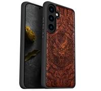 Carveit Wood Case for Galaxy S24 Case 2024 [Natural Wood & Black Soft TPU] Shockproof Protective Cover Unique Wooden Case Compatible with Samsung S24 Case (The Dragon's Gaze Mandala-Red Wood)