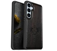 Carveit Wood Case for Galaxy S24 Case [Natural Wood & Black Soft TPU] Shockproof Protective Cover Unique Wooden Design Compatible with Samsung S24 (Serpent Winged Sword-Blackwood)