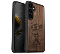 Carveit Wood Case for Galaxy S24 Case [Natural Wood & Black Soft TPU] Shockproof Protective Cover Unique Wooden Design Compatible with Samsung S24 (Outlaw Skull Wanted-Walnut)