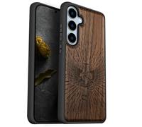 Carveit Wood Case for Galaxy S24 Case [Natural Wood & Black Soft TPU] Shockproof Protective Cover Unique Wooden Design Compatible with Samsung S24 (Serpent Winged Sword-Walnut)