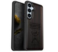 Carveit Wood Case for Galaxy S24 FE Case [Natural Wood & Black Soft TPU] Shockproof Protective Cover Unique Wooden Design Compatible with S24 FE (Outlaw Skull Wanted-Blackwood)