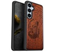 Carveit Wood Case for Galaxy S24 FE Case [Natural Wood & Black Soft TPU] Shockproof Protective Cover Unique Wooden Case Compatible with S24 FE Case (The Grim Reaper of Carved-Red Wood)