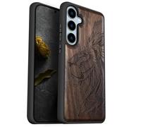 Carveit Wood Case for Galaxy S24 FE Case [Natural Wood & Black Soft TPU] Shockproof Protective Cover Unique Wooden Case Compatible with S24 FE Case (Ornate Lion's Head-Walnut)