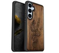 Carveit Wood Case for Galaxy S24 FE Case [Natural Wood & Black Soft TPU] Shockproof Protective Cover Unique Wooden Design Compatible with S24 FE (Serpent and Dagger of Duality-Walnut)