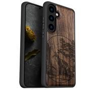 Carveit Wood Case for Galaxy S24 [Natural Wood & Black Soft TPU] Shockproof Protective Cover Unique Wooden Case Compatible with Samsung S24 (Fox and woods-Walnut)