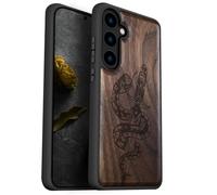 Carveit Wood Case for Galaxy S24 Plus Case [Natural Wood & Black Soft TPU] Shockproof Protective Cover Unique Wooden Design Compatible with S24 Plus (Serpent and Dagger of Duality-Walnut)