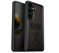 Carveit Wood Case for Galaxy S24 Plus Case [Natural Wood & Black Soft TPU] Shockproof Protective Cover Unique Wooden Design Compatible with S24 Plus (Outlaw Skull Wanted-Blackwood)