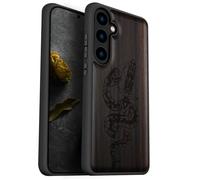 Carveit Wood Case for Galaxy S24 Plus Case [Natural Wood & Black Soft TPU] Shockproof Protective Cover Unique Wooden Design Compatible with S24 Plus (Serpent and Dagger of Duality-Blackwood)