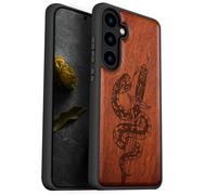Carveit Wood Case for Galaxy S24 Plus Case [Natural Wood & Black Soft TPU] Shockproof Protective Cover Unique Wooden Design Compatible with S24 Plus (Serpent and Dagger of Duality-Rosy)