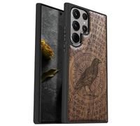 Carveit Wood Case for Galaxy S24 Ultra Case 2024 [Natural Wood & Black Soft TPU] Shockproof Protective Cover Unique Wooden Case Compatible with Samsung S24 Ultra (The Haloed Crow-Walnut)