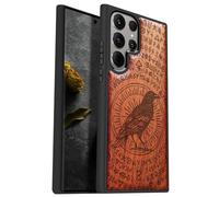 Carveit Wood Case for Galaxy S24 Ultra Case 2024 [Natural Wood & Black Soft TPU] Shockproof Protective Cover Unique Wooden Case Compatible with Samsung S24 Ultra (The Haloed Crow-Red Wood)